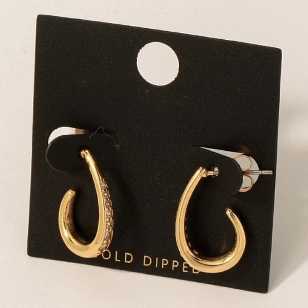GOLD DIPPED RHINESTONE OVAL HOOP EARRINGS